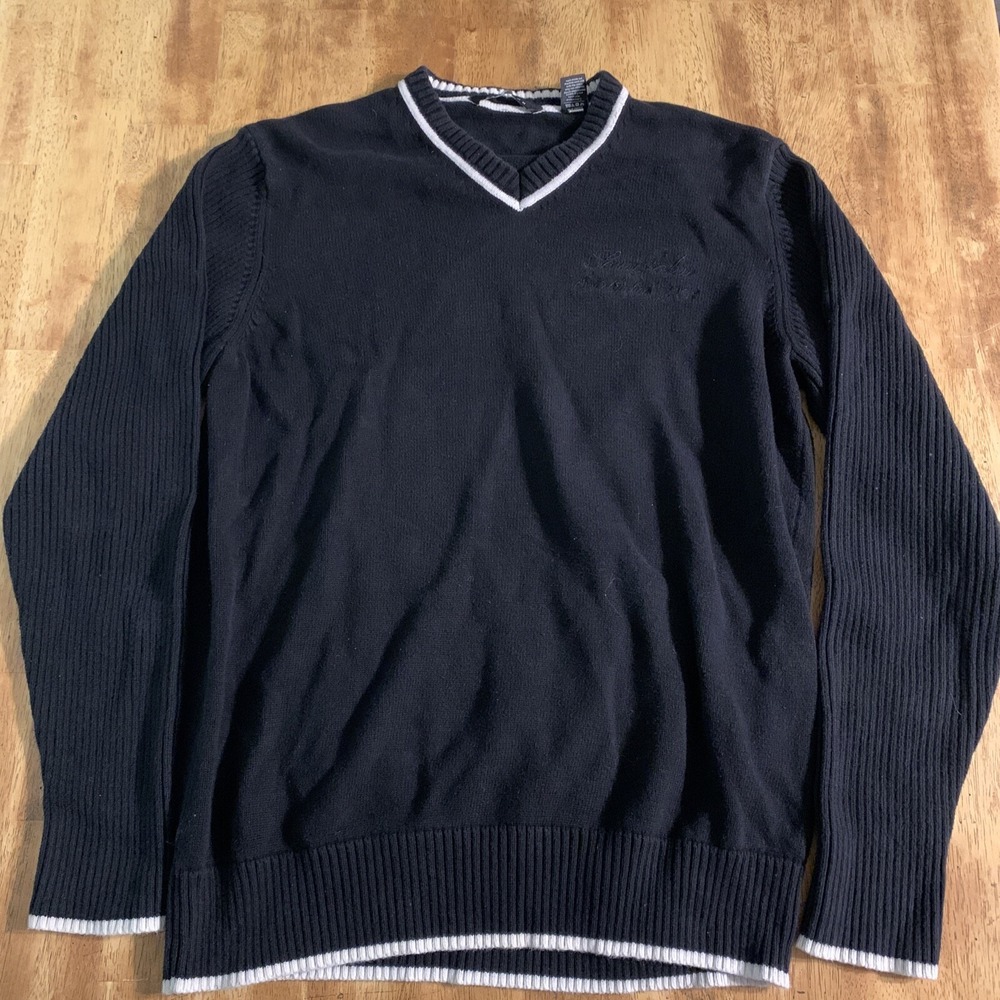 Sean John Sweater Mens CL Black V-Neck Knit Pullover Ribbed Long Sleeve Golf